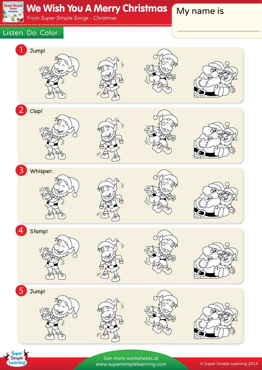 We Wish You A Merry Christmas Worksheet Listen Do Color