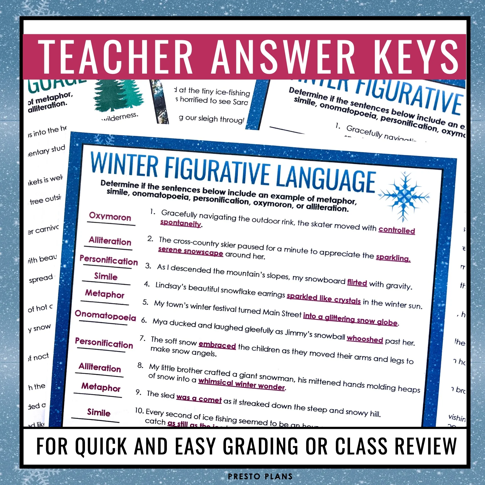Winter Figurative Language Assignments Literary Devices Activity