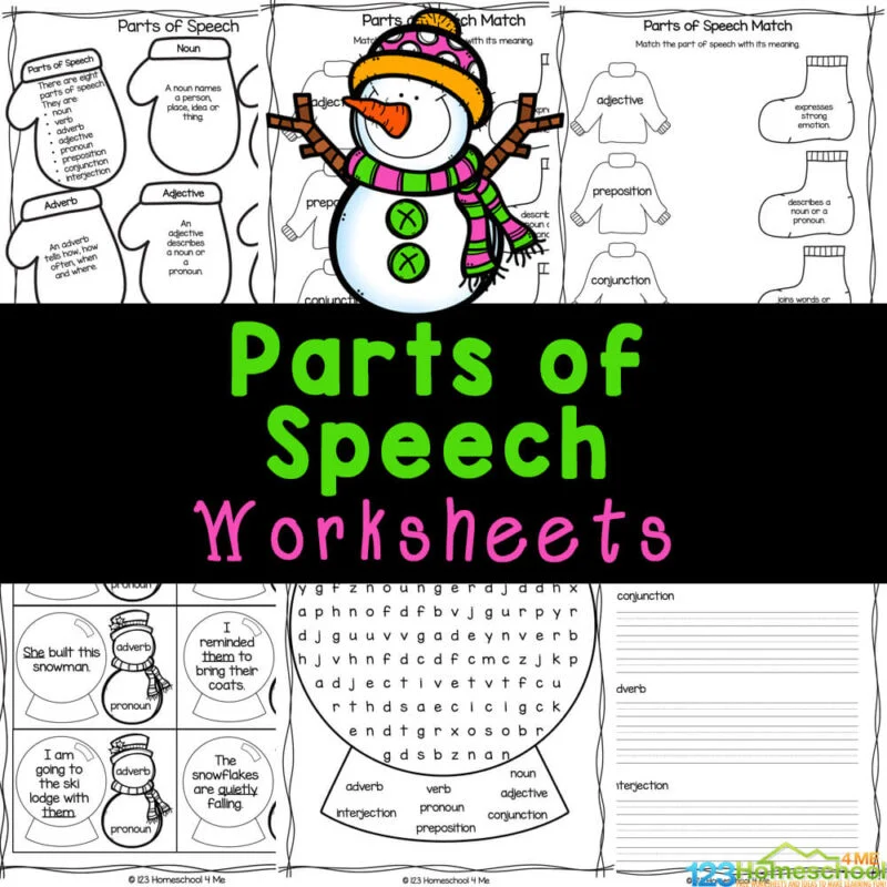 Winter Snowman Parts Of Speech Worksheets