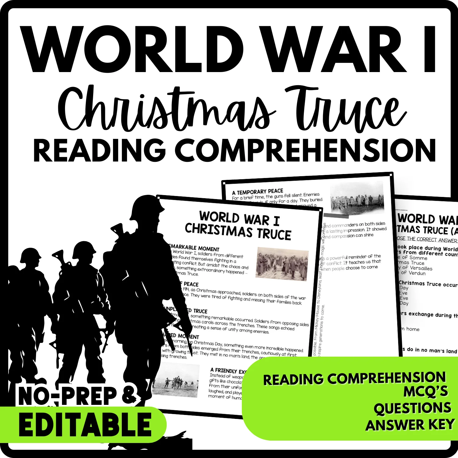 World War I Christmas Truce Reading Comprehension Worksheet